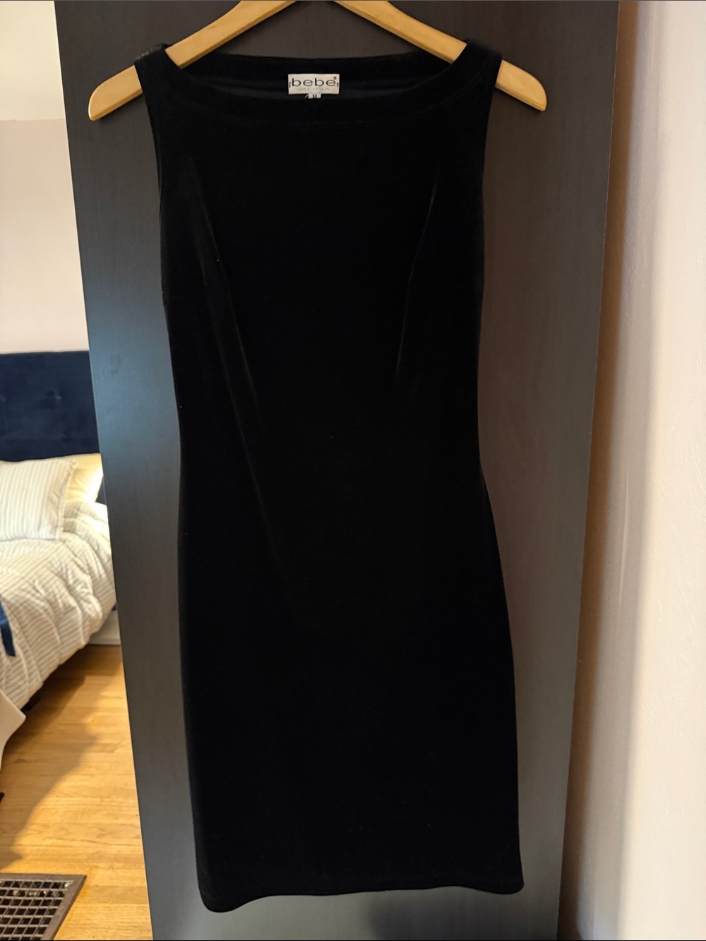 bebe Black Velvet Sleeveless Mini Dress